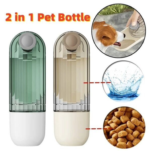 Portable Pet Water Bottle with Lanyard - Leakproof, One-Handed Dispensing (Beige/Green)
